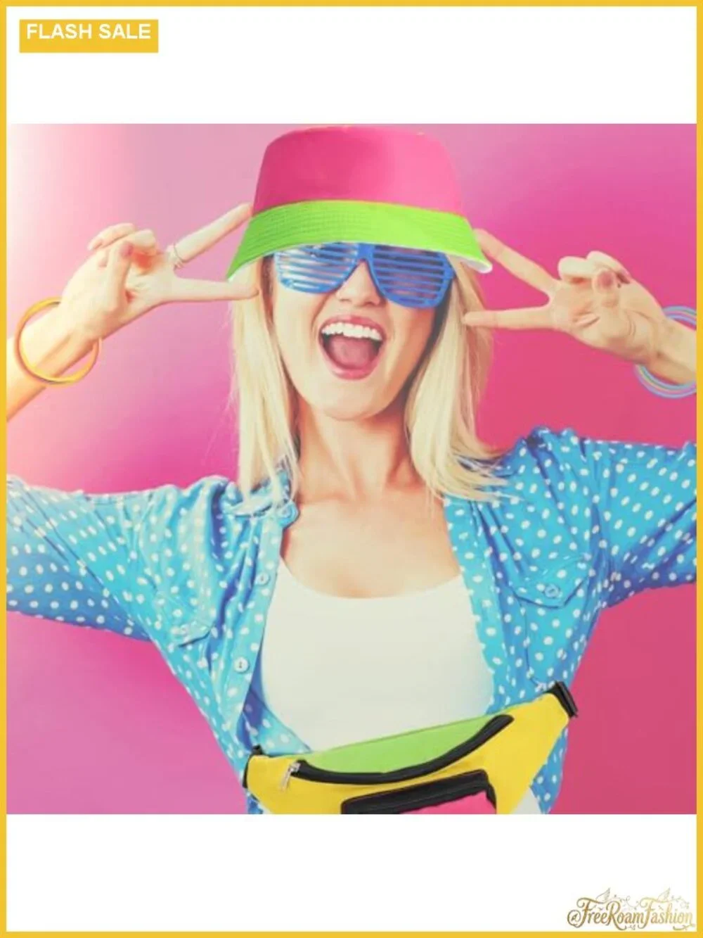 Neon 80s 90s Costume Set Fanny Pack Bucket Hat Glasses Wristlet Party Outfit